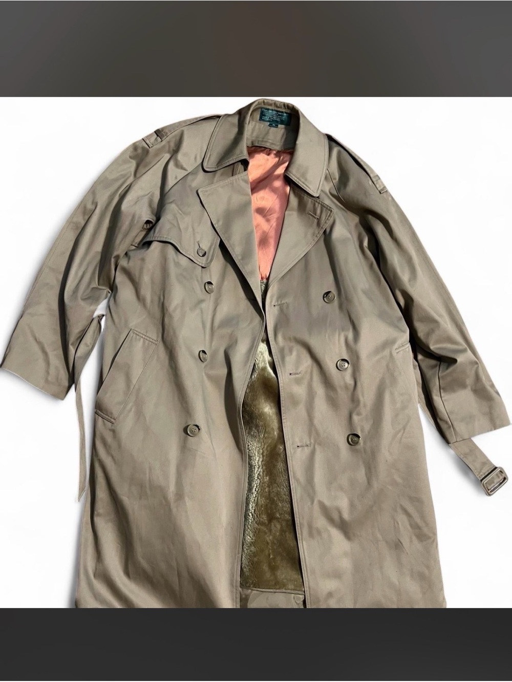 Vintage hill & archer med Double-Breasted Khaki Trench Coat with Contrast Linin